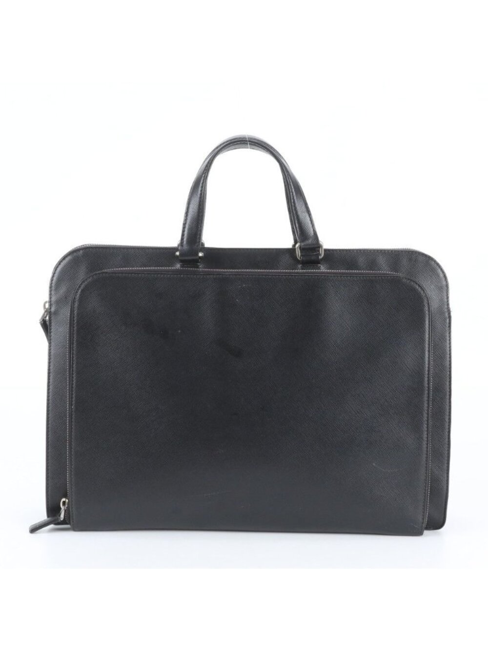 Prada Saffiano Triangle Logo Leather Business Document Tote Bag Black